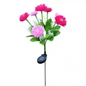 Fleur solaire LED jardin en forme de pivoine rose – décoration extérieure lumineuse automatique pour jardin au Maroc