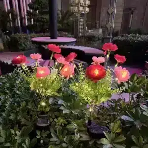 Fleur solaire LED jardin en forme de pivoine rose – décoration extérieure lumineuse automatique pour jardin au Maroc