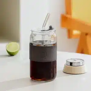 Gobelet en verre avec paille réutilisable 550 ml