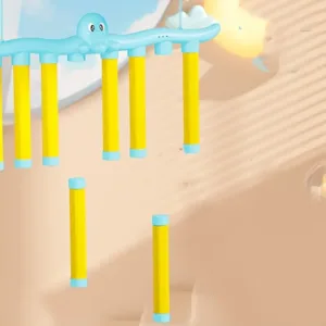 jeu interactif pieuvre bleue avec cibles suspendues en mousse jaune, activité amusante et sécurisée pour enfants