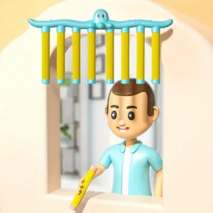 jeu interactif pieuvre bleue avec cibles suspendues en mousse jaune, activité amusante et sécurisée pour enfants