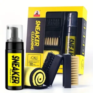 Kit de nettoyage de chaussures avec mousse nettoyante, brosse et chiffon – entretien baskets et sneakers au Maroc