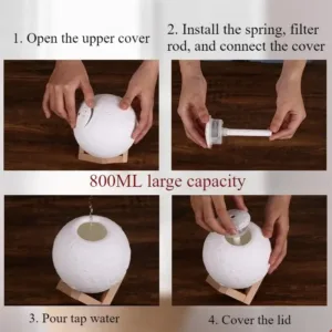 Humidificateur d’air en forme de lune avec support en bois