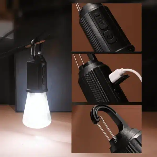 Lampe LED rechargeable suspendue avec crochet – idéale pour camping au Maroc