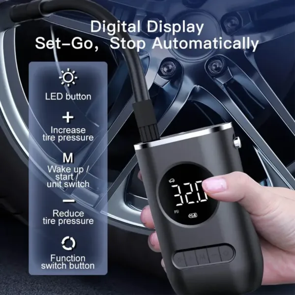 pompe a air portable numerique avec ecran LED pour voiture moto velo et ballon