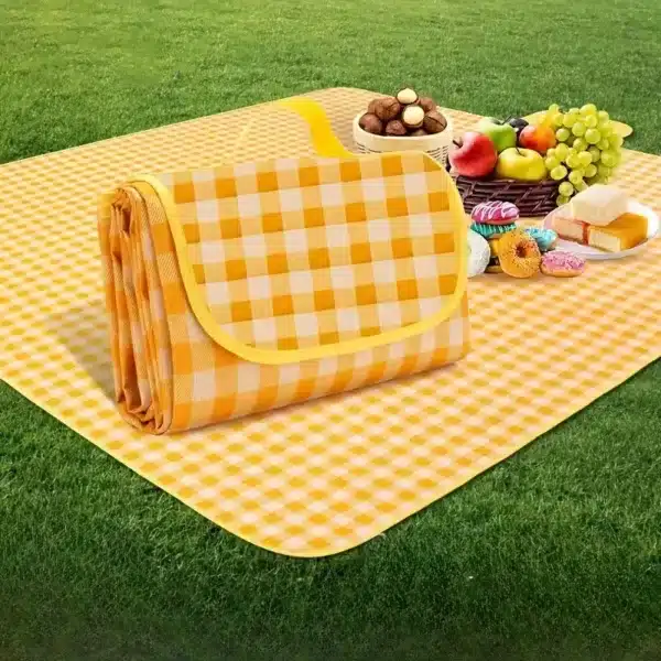 nappe de pique nique imperméable pliable avec motif vichy en rouge, vert, jaune ou marron – tapis de sol extérieur Maroc