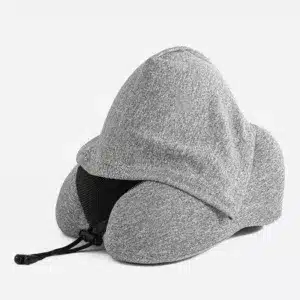 oreiller de voyage mémoire de forme avec capuche grise – confort en avion