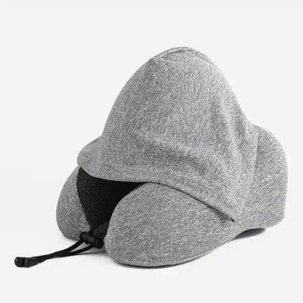 oreiller de voyage mémoire de forme avec capuche grise – confort en avion