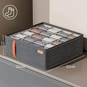 organisateur de tiroir 20 compartiments en tissu gris 32x32x11 cm pour chaussettes et sous-vêtements