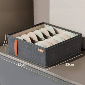 organisateur de tiroir 20 compartiments en tissu gris 32x32x11 cm pour chaussettes et sous-vêtements