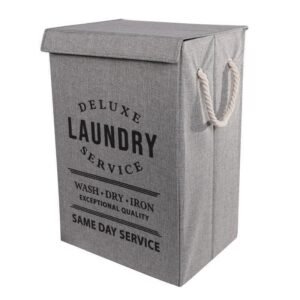 Panier à linge pliable avec couvercle et poignées en corde style vintage - Gris