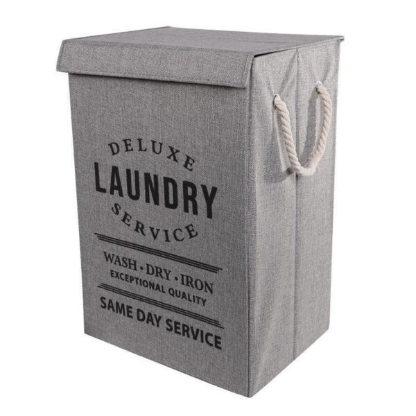Panier à linge pliable avec couvercle et poignées en corde style vintage - Gris