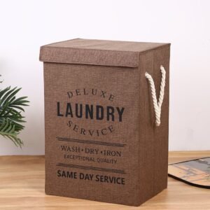 Panier à linge pliable avec couvercle et poignées en corde style vintage - Marron