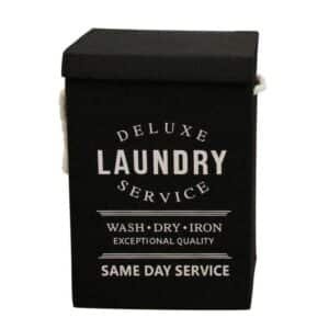Panier à linge pliable avec couvercle et poignées en corde style vintage - Noir