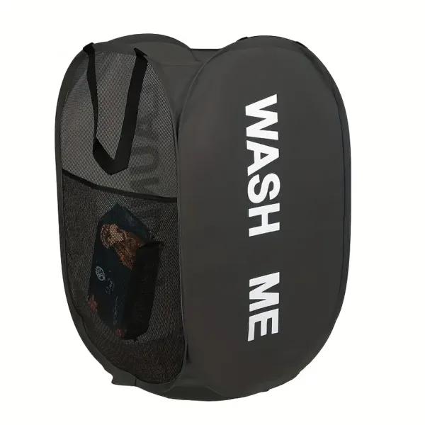 Panier à linge pliable noir Wash Me avec poche latérale