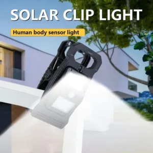 Projecteur solaire à clip avec détecteur de mouvement pour jardin, balcon ou entrée de maison – idéal pour l’éclairage extérieur au Maroc