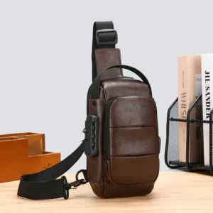 Sac bandoulière homme en similicuir marron foncé – Babouti Maroc