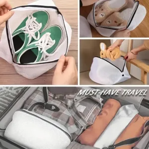 Sac de lavage chaussures en maille avec baskets vertes à l’intérieur