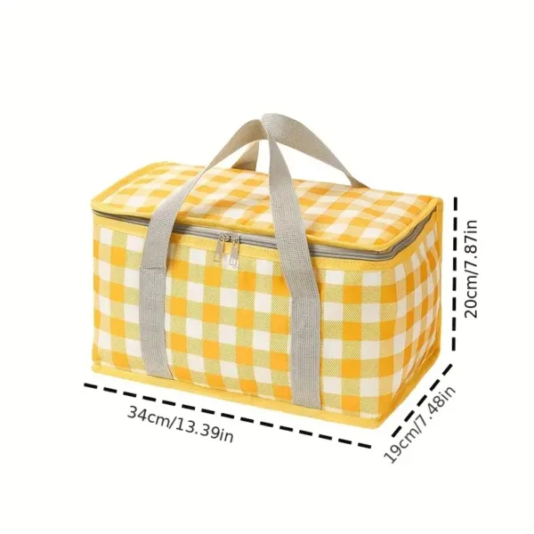 sac isotherme pique-nique carreaux jaunes avec fermeture éclair, pour garder les aliments frais ou chauds – pique-nique au Maroc