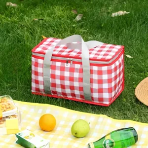 sac isotherme repas et pique nique carreaux jaunes avec fermeture éclair, pour garder les aliments frais ou chauds – pique-nique au Maroc