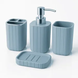Set accessoires de salle de bain 4 pièces bleu gris moderne – Distributeur, porte-brosse, gobelet et porte-savon Maroc
