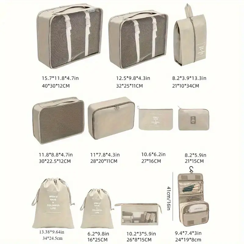 set-de-9-sacs-de-rangement-pour-valise-maroc Kit organiseur de voyage 9 pièces couleur gris avec sacs pour vêtements et chaussures