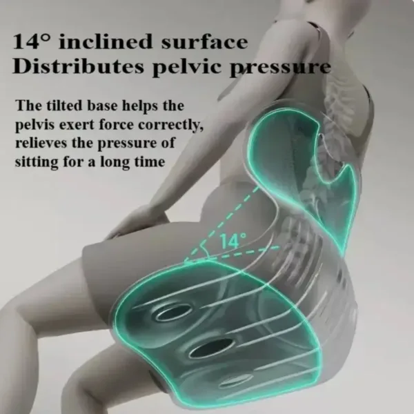 Siège ergonomique incliné 14 degrés pour soulager la pression pelvienne