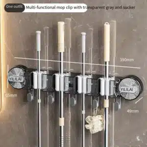 Porte-balais mural pratique pour cuisine, salle de bain et garage – couleur noir