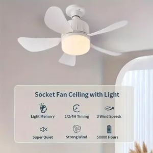 Ventilateur de plafond avec lumière LED et télécommande – design moderne, silencieux, facile à installer au Maroc