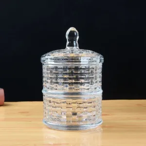 Bocal de rangement en verre transparent à double compartiment avec couvercle décoratif