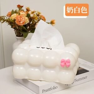 Boîte à mouchoirs en forme de bulles blanche avec nœud rose – Babouti.ma
