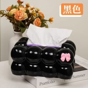 Boîte à mouchoirs en forme de bulles blanche avec nœud rose – Babouti.ma
