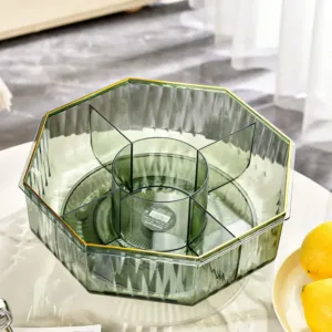 Boîte à compartiments octogonale transparente avec couvercle doré – Babouti.ma