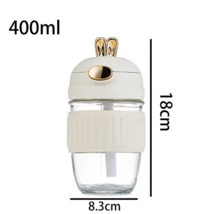 Bouteilles à eau élégantes 400 ml avec couvercle doré et paille intégrée