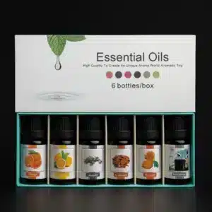 Coffret de 6 huiles essentielles naturelles aux parfums variés pour aromathérapie et diffusion