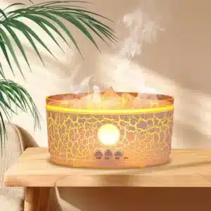 diffuseur huiles essentielles effet braises LED avec brume et lumière colorée pour ambiance relaxante au Maroc