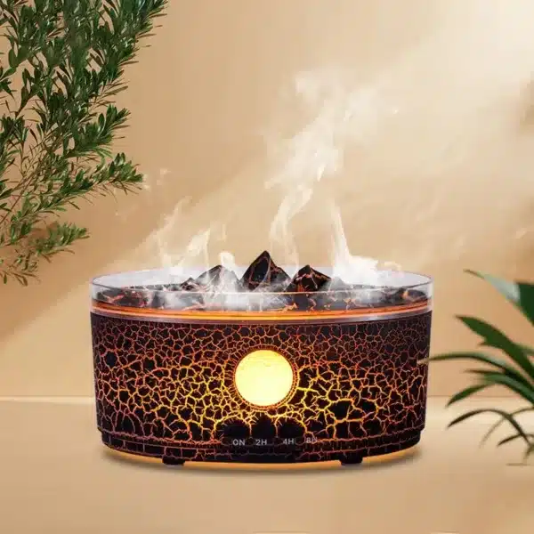 diffuseur huiles essentielles effet braises LED avec brume et lumière colorée pour ambiance relaxante au Maroc