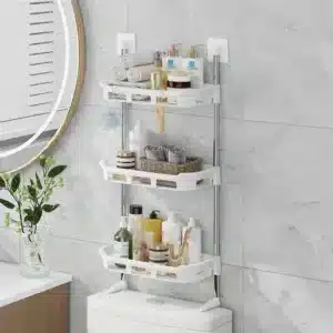 Étagère de rangement télescopique au-dessus des toilettes avec 3 niveaux de rangement blanc