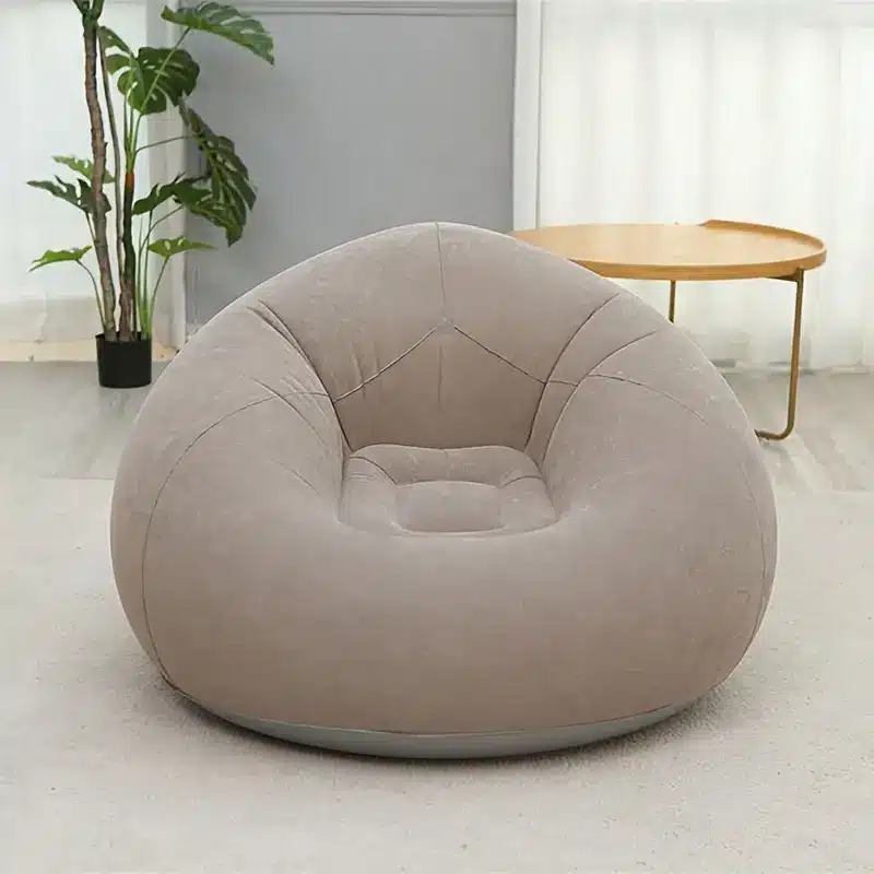fauteuil-gonflable-confort-gris-1 Fauteuil gonflable type bean bag gris doux pour détente à la maison – design ergonomique et confortable – Maroc