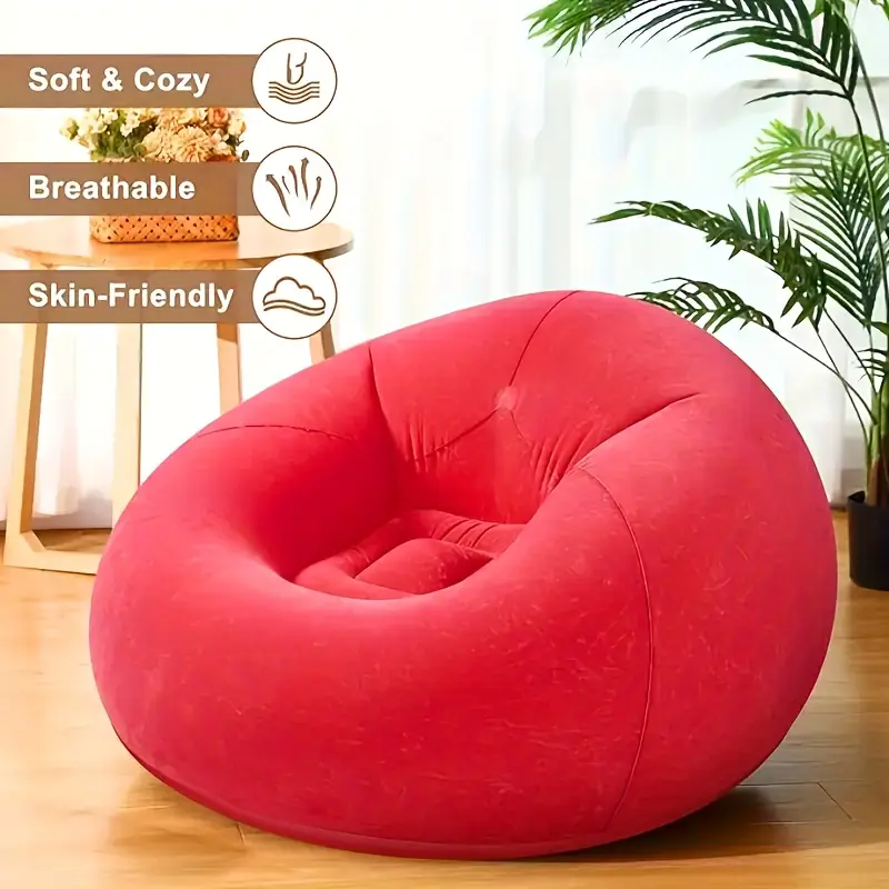 fauteuil-gonflable-confort-rouge Fauteuil gonflable type bean bag gris doux pour détente à la maison – design ergonomique et confortable – Maroc
