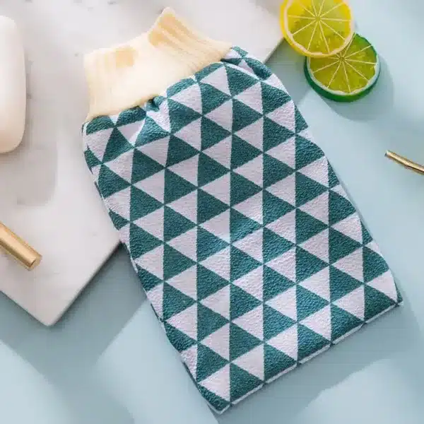 Gant exfoliant vert pour le bain, nettoyage et soin du corps