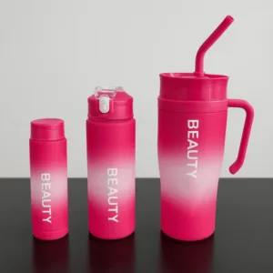 Gourde en plastique dégradée Beauty en acier inoxydable – design coloré moderne avec paille et poignée