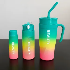 Gourde en plastique dégradée Beauty en acier inoxydable – design coloré moderne avec paille et poignée