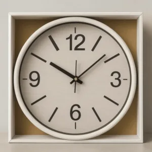 Horloge murale design bois clair avec cadre blanc – style scandinave moderne