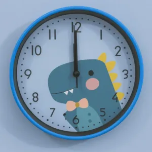Horloge murale enfant motif dinosaure bleu avec cadre bleu