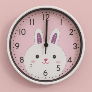 Horloge murale enfant motif lapin rose adorable
