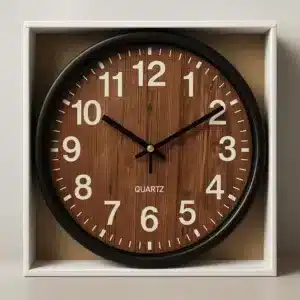 Horloge murale design bois clair avec cadre blanc – style scandinave moderne