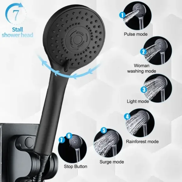 Pomme de douche noire multifonction 7 modes – Babouti.ma