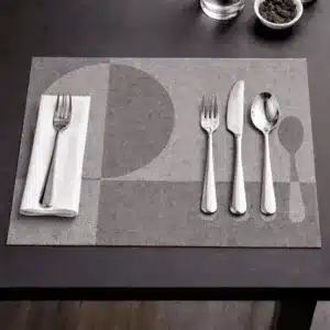 set de table en PVC antidérapant jaune doré motif assiette et couverts