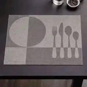 set de table en PVC antidérapant jaune doré motif assiette et couverts